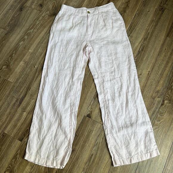 Lands End Womens Lt Pink High Rise Wide Leg 100% Linen Pleated Pants Size 10 - Picture 5 of 9